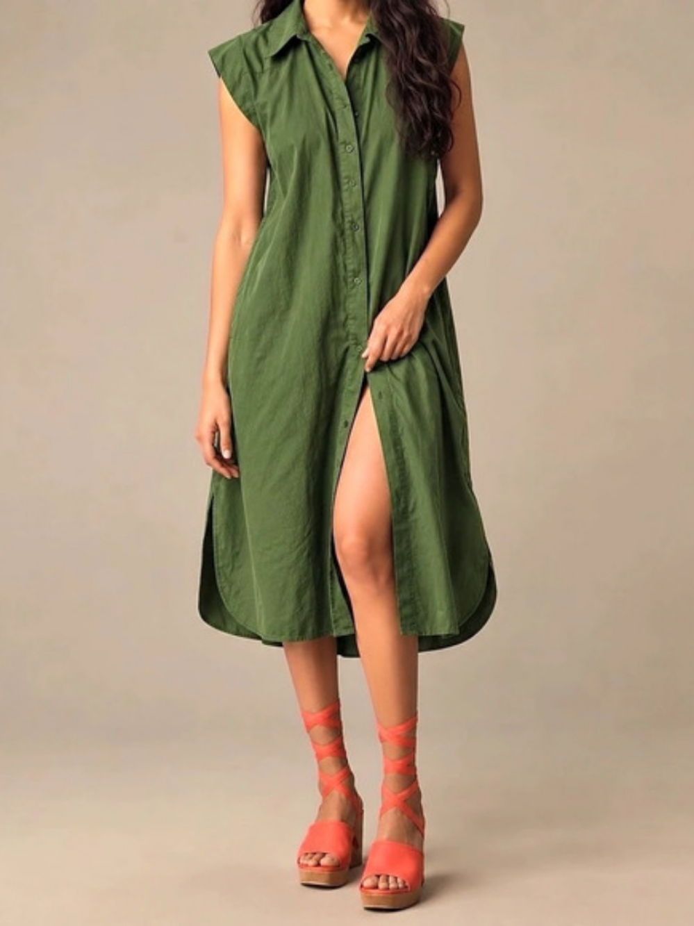 Maeve Anthropologie Lillian Olive Green Midi Dress M